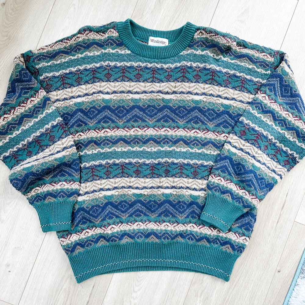 Vintage Sweater 90s Dad Sweater Tribal Knit Medium